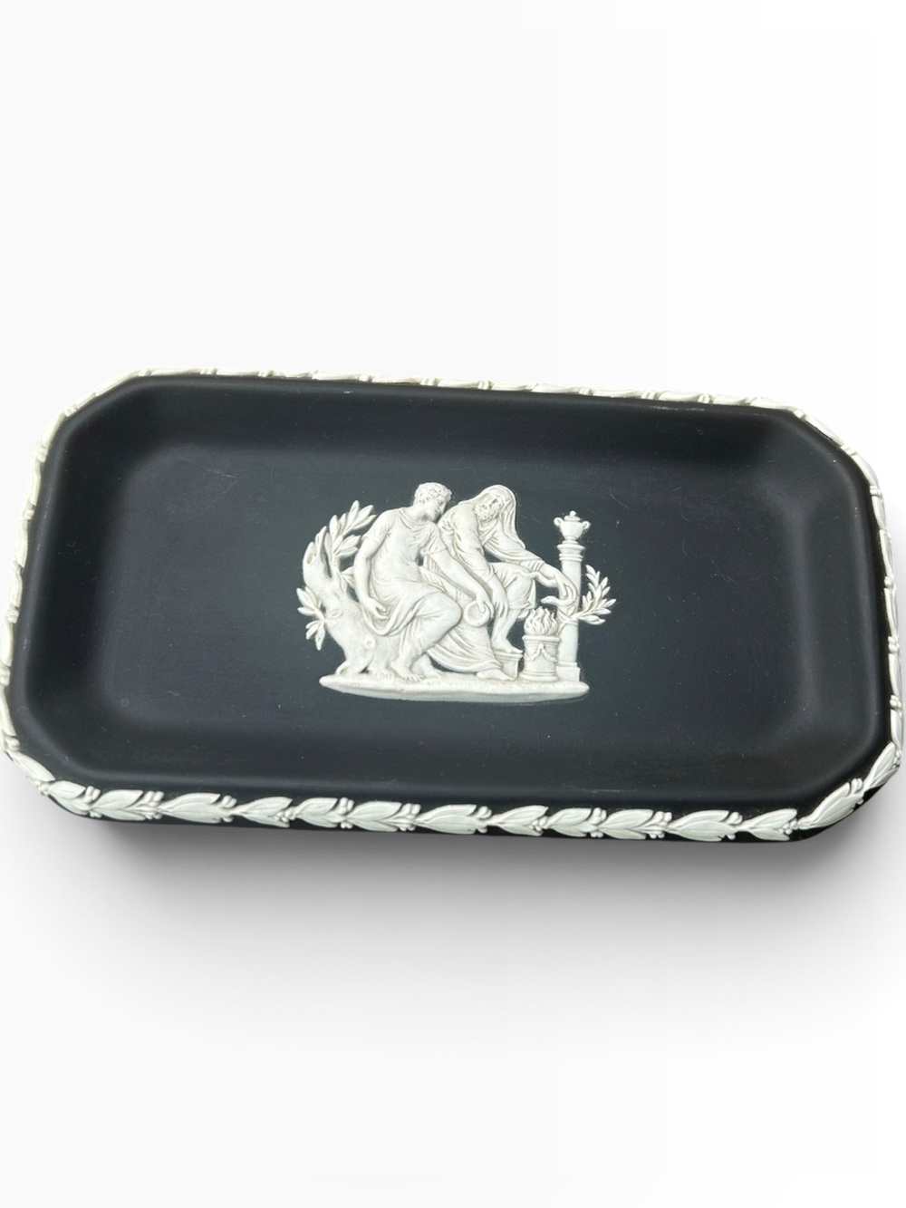 Vintage 1972 Wedgwood Black Jasperware Rectangular Trinket Tray England